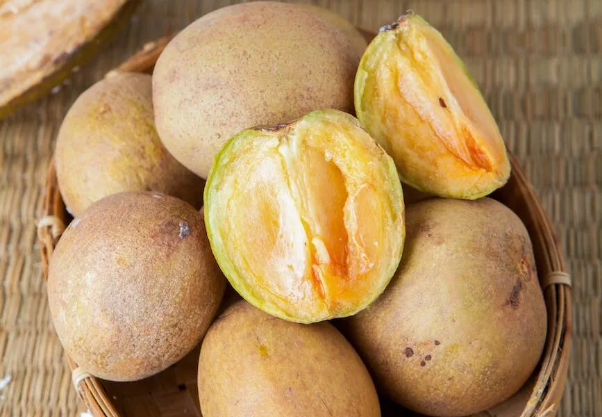 brown round fruit on brown woven basket