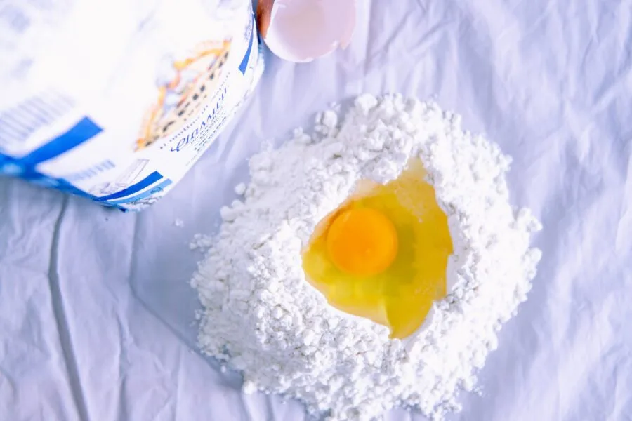 yellow egg on white powder