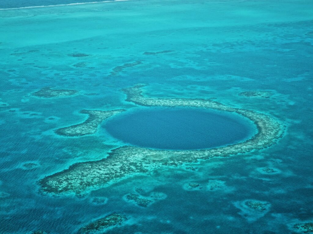 Aerial view of Belize's Caribbean coast and barrier reef