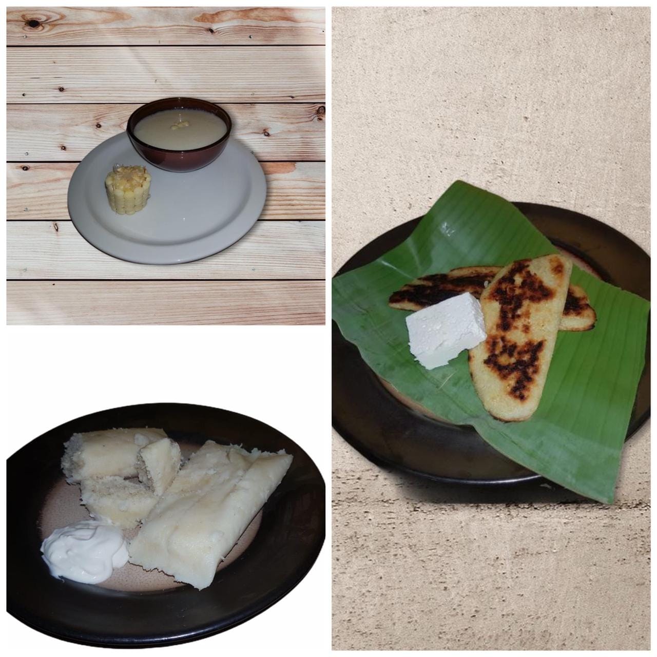 Tamales de elote, atol, and riguas made from fresh corn, traditional Salvadoran elote tierno dishes