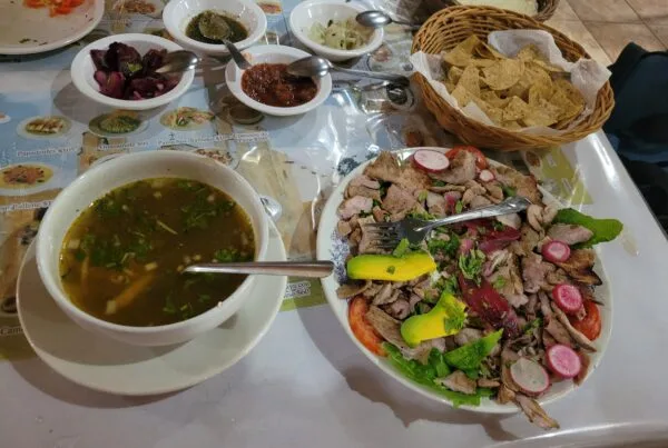 A bowl of sopa de lima, Yucatecan lime soup, served in Mani, Yucatan