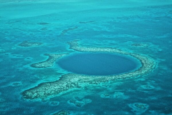 Aerial view of the Great Blue Hole on the Belize Barrier Reef