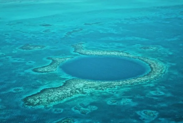 Aerial view of the Great Blue Hole on the Belize Barrier Reef