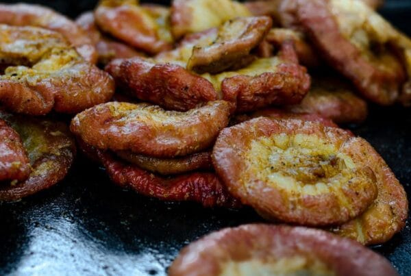 Fried plantain tajadas, a fixture of the Honduran plato típico