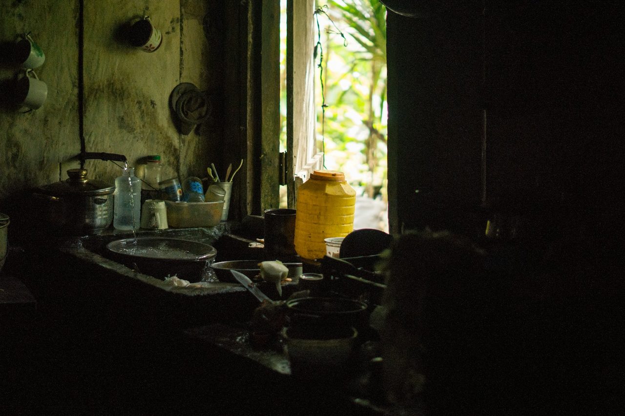 Rustic coastal kitchen in Tela, Honduras, the Garífuna heartland