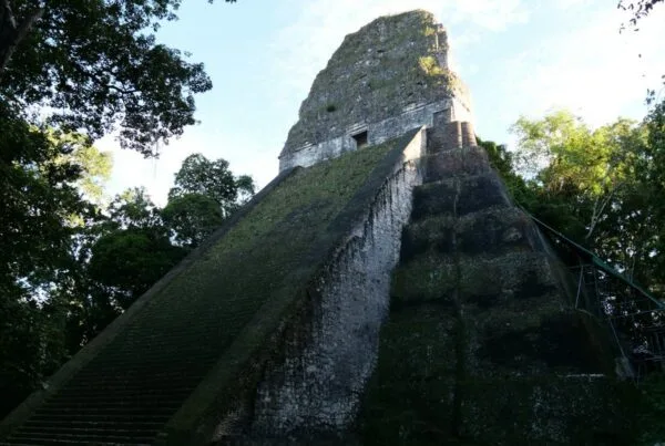 Tikal Maya temple pyramid rising above the Guatemalan jungle