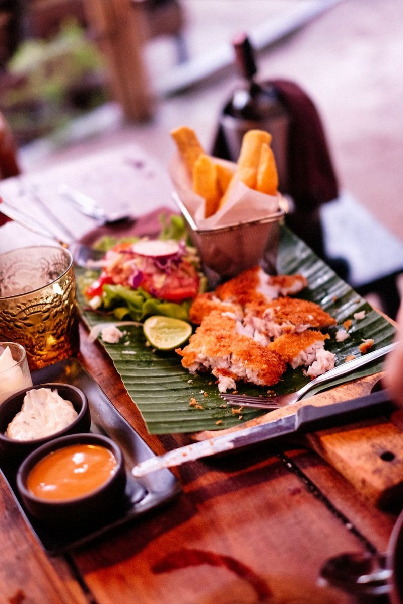 Salvadoran yuca frita, crispy fried cassava with slaw
