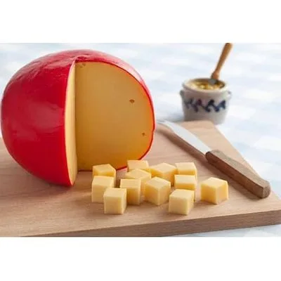 Dutch Edam Cheese Wheel, Traditional Red Wax