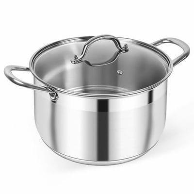 Kirecoo Stainless Steel Stock Pot – 8 Quart Heavy Duty Induction Cooking Pot with Visible Lid