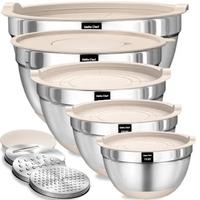 Umite Chef Mixing Bowls with Airtight Lids Set, 8PCS Stainless Steel Nesting Bowls with Grater Attac