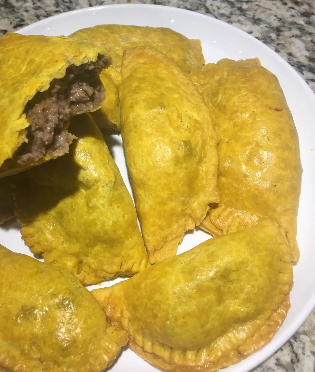 Homemade Jamaican beef patties with golden turmeric crust