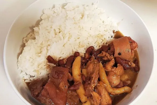 Jamaican stew peas with red kidney beans and spinners