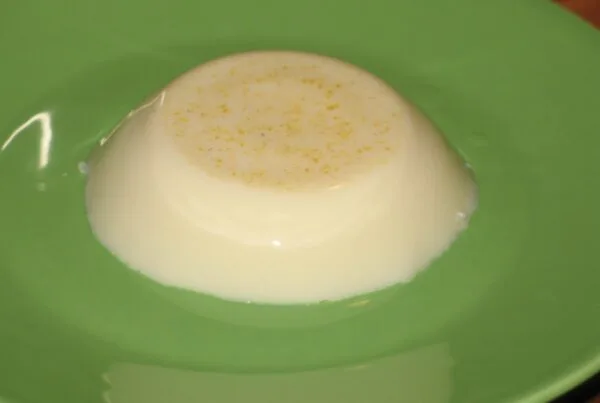 A white molded coconut pudding dusted with cinnamon, the shape tembleque takes when turned out of its mold