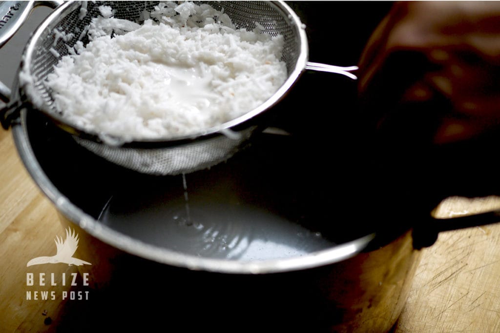 Shredded coconut ready for Belizean powder buns recipe.