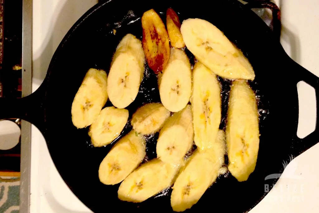 BelizeNewsPost Fried Plantain - slices being fried