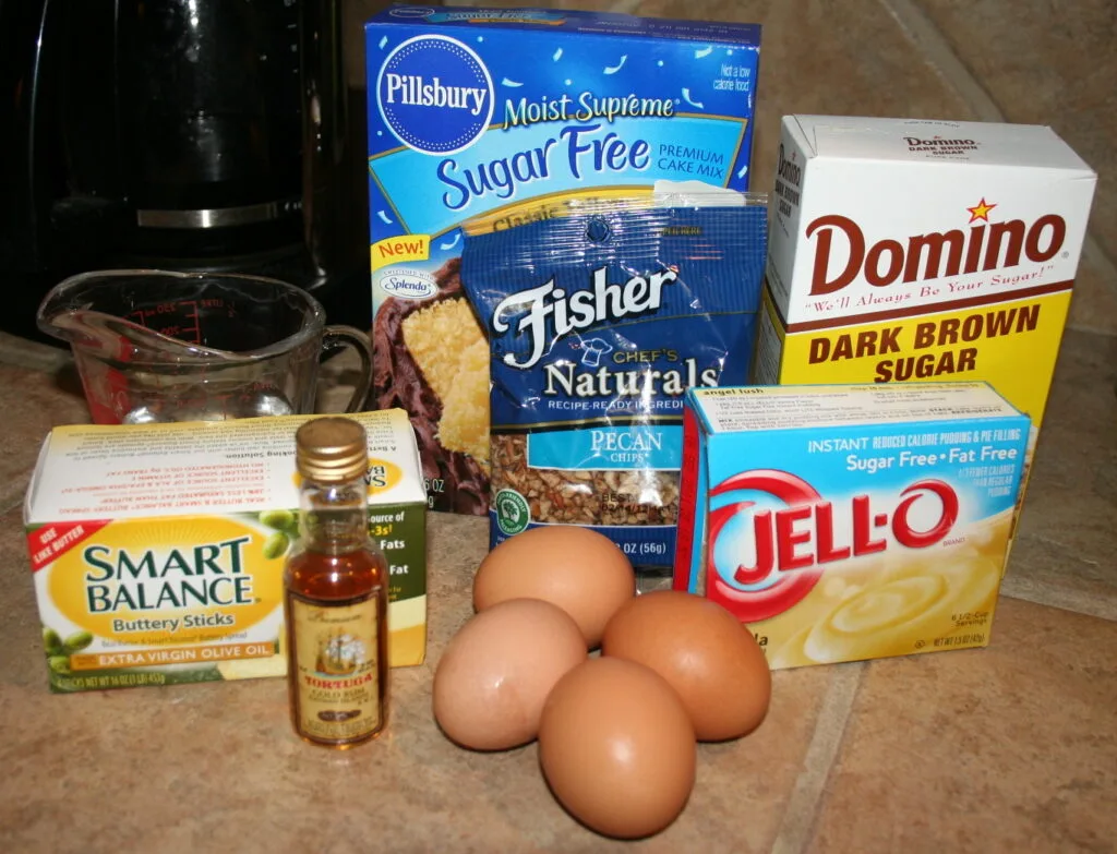 Belizean Rum Cake recipe ingredients on kitchen counter