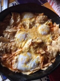 Chilaquiles eggs cooking