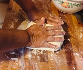 Belize Creole Bread Recipe Step - Second bread kneading.  
