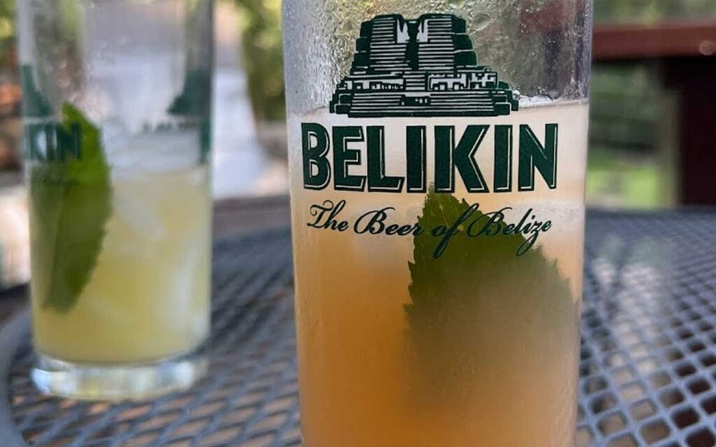 Belizean Rum Punch in a Belikin Beer Glass