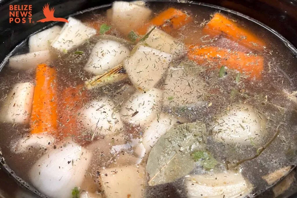 Belizean Beef Soup broth cooking