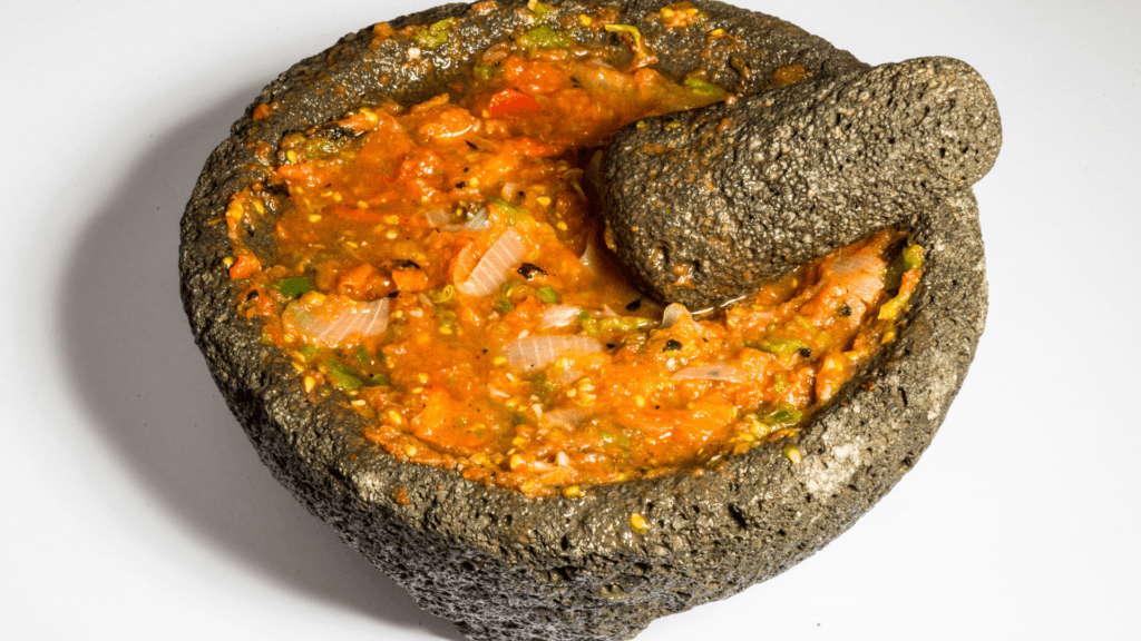 Mortar and Pestle with Ground Roasted Tomatoes