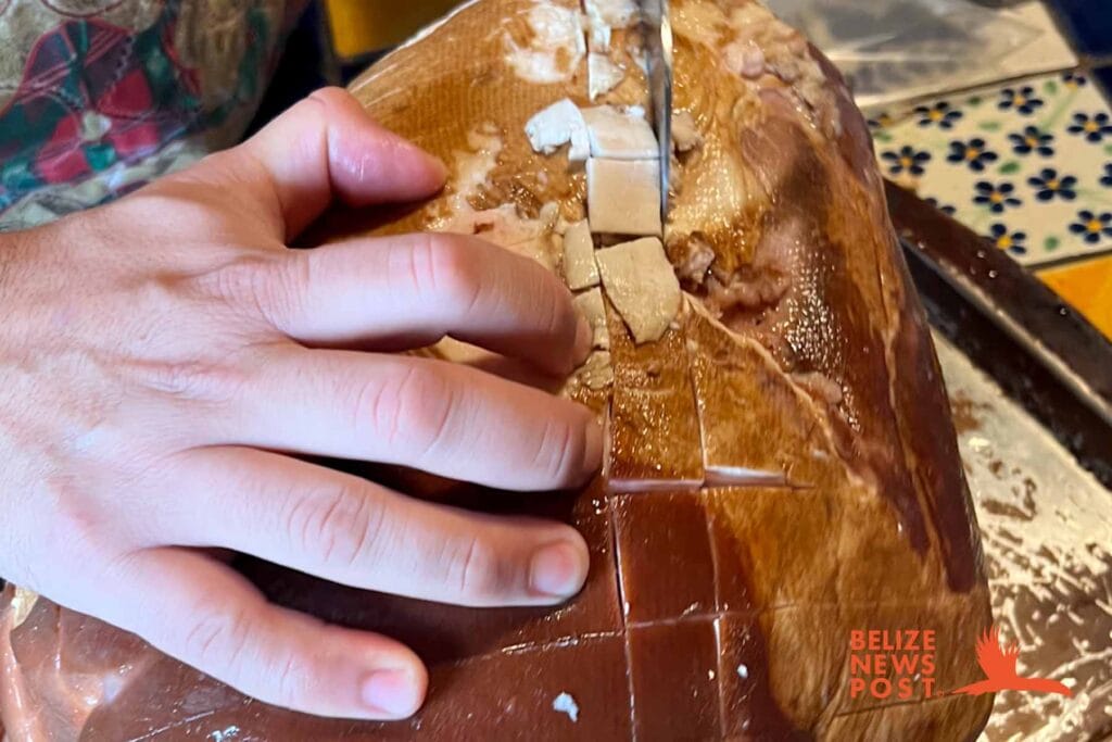 Scoring a Holiday Ham for the a Belizean Holiday Ham Recipe