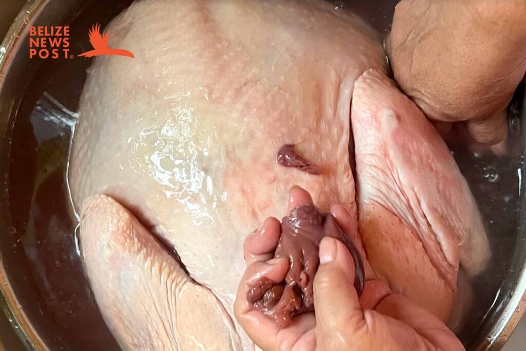 Washing the Turkey with a Vinegar and water mix. 