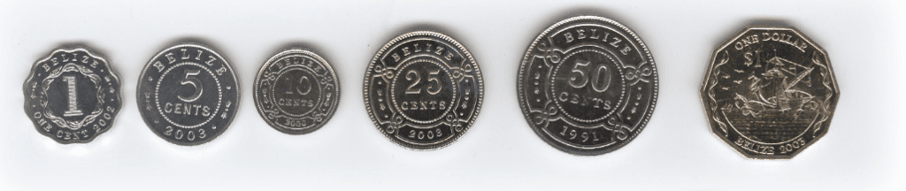 Belizean Coins: 5 cent, 10 cent, 25 cent, 50 cent